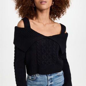 ☘️ Moon River Off Shoulder Cable Knit Cropped Sweater in Black , M